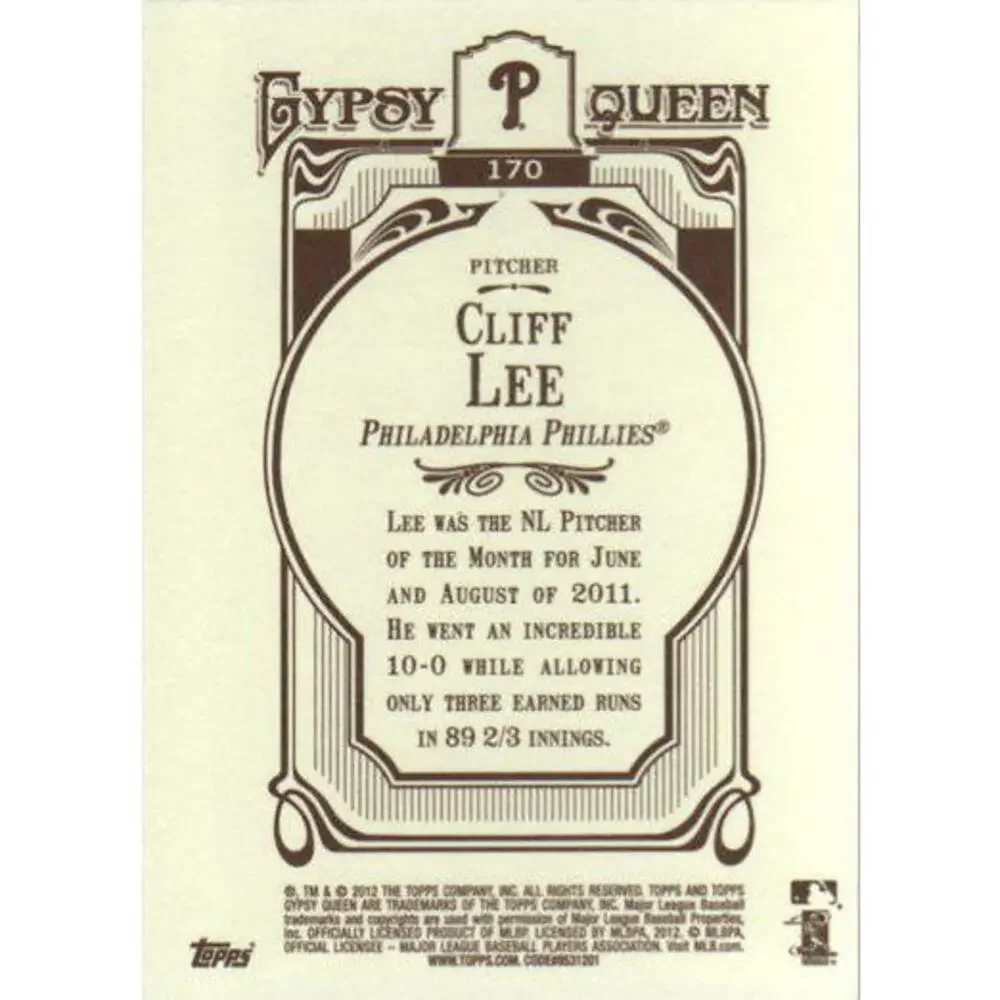 2012 Topps Gypsy Queen Cliff Lee # 170a Philadelphia Phillies